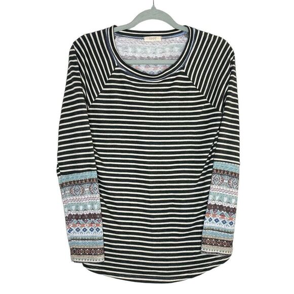 ODDY Tops - Oddy Striped Long Raglan Sleeve Sweater Top Pullover Geometric Green White